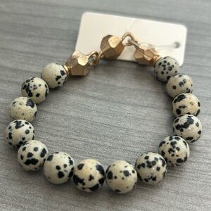 Dalmatian Jasper Beaded Bracelet with Gold Accents